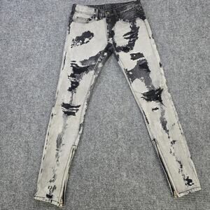 mnml Jeans Mens 28 Black White Distressed Slim Zip Hem